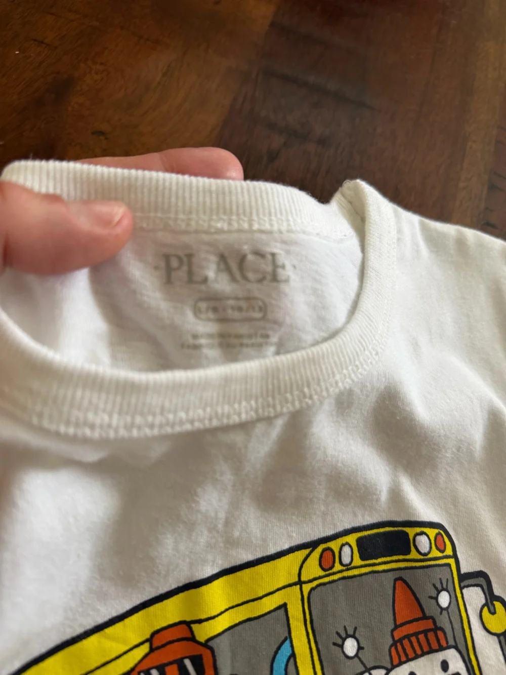 The Children's Place White Tee with Yellow School Bus Graphic